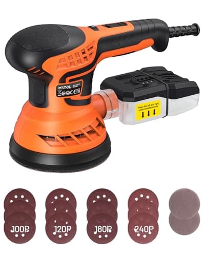 MYTOL 350W Levigatrice orbitale,7 velocità variabili,14 pezzi di carta vetrata(2 vetrata senza polvere)e raccoglitore di polvere,6000-13000U/min,125MM Levigatrice per Legno per la levigatura del legno