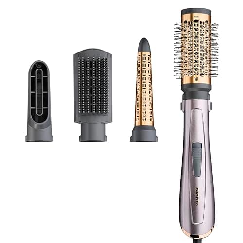 BaByliss Air Style 1000, Spazzola ad aria 4 accessori intercambiabili, asciuga, liscia, dona volume, modella, funzione ionica anti-crespo, grigio & bronzo, AS136E