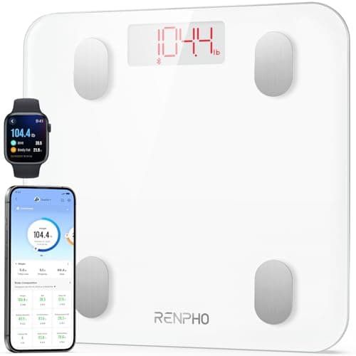 RENPHO Bilancia Pesapersone Digitale, Bilancia Impedenziometrica Intelligente Bluetooth, 13 Funzioni, Analisi Composizione Corporea con App per Massa Grassa, BMI, Grasso Viscerale, Bianca