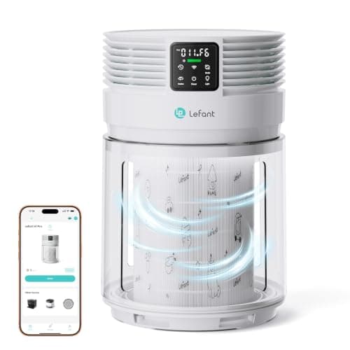 Lefant A1 Pro Purificatore d'Aria, filtrazione a 360° rotante con filtro HEPA H13, sensore PM2.5, CADR 350 m³/h, efficacia antibatterica fino al 99,5%, ideale per camera da letto e soggiorno