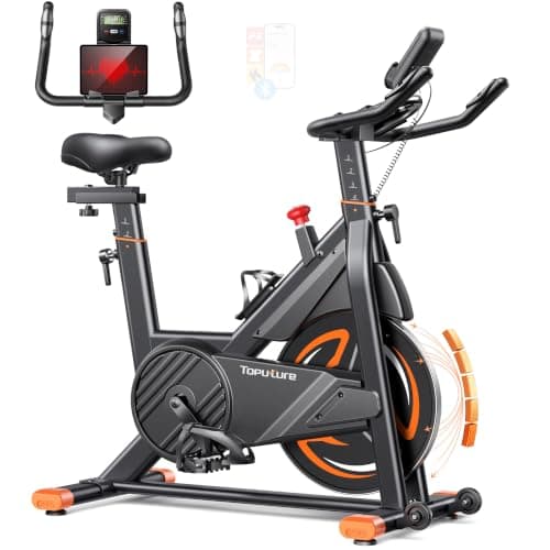 Toputure Cyclette da Casa con App, Cyclette con Resistenza Magnetica 0-100%, Volano da 15 kg, Display LCD e Cardiofrequenzimetro, Trasmissione a Cinghia Silenziosa, Design Ergonomico, Portata 160 kg