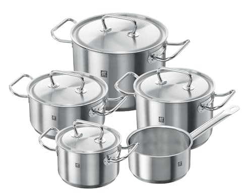 ZWILLING TWIN Classic batteria di pentole 5 pezzi, adatta all’induzione, non rivestita, acciaio inox, argento