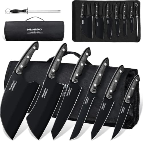 Dream Reach Set di Coltelli da Cucina 6 Pezzi, Manico in Legno, Nero