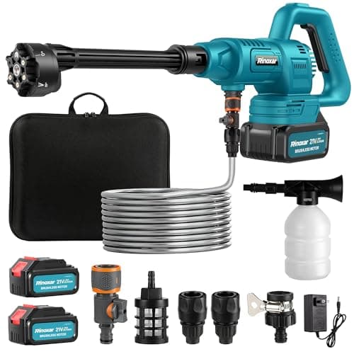 Idropulitrice a Batteria Senza Fili, Idropulitrice Portatile Potente con 2x4400 mAh Batterie, Motore Brushless, 75 Bar, 7.5 L/min, Ugello 6 in 1, Pistola Idropulitrice per Auto Giardino Irrigazione