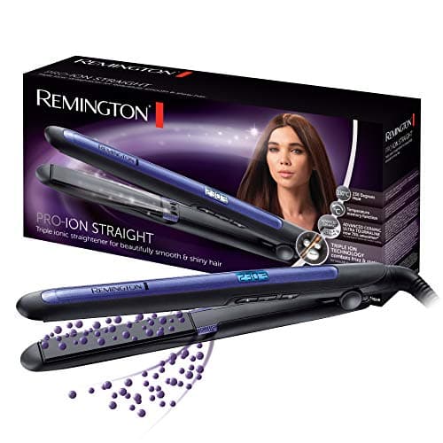 Remington: Piastra per capelli - Tecnologia a Triplo Ione: meno effetto crespo e carica statica -Rivestimento in Ceramica ultra, Tormalina, display LCD, 150-230°C, funzione aumento temperatura, S7710