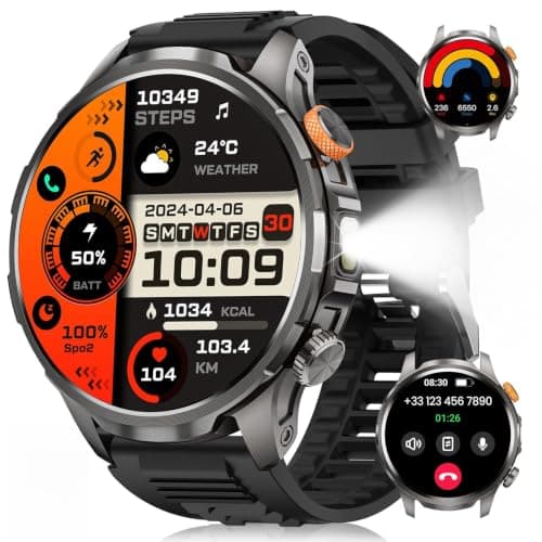 BANLVS Smartwatch Uomo Militare con 1000mAh/Torcia LED, Nero