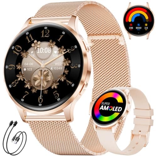 Smartwatch Donna con Chiamata, 1,32" Ftness Tracker AMOLED, IP68, Oro Rosa
