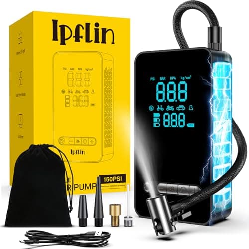 Compressore Aria Portatile 150PSI · Gonfiatore Elettrico Tutto-in-Uno con Display LCD, USB & Type-C per Auto, Moto, Bici, Palla